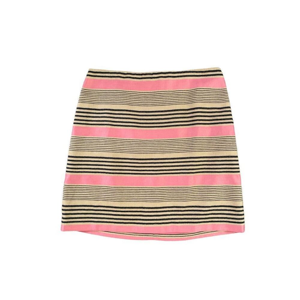 6 LOFT Pink Beige Black Striped Skirt Linedā Linen Blend - O